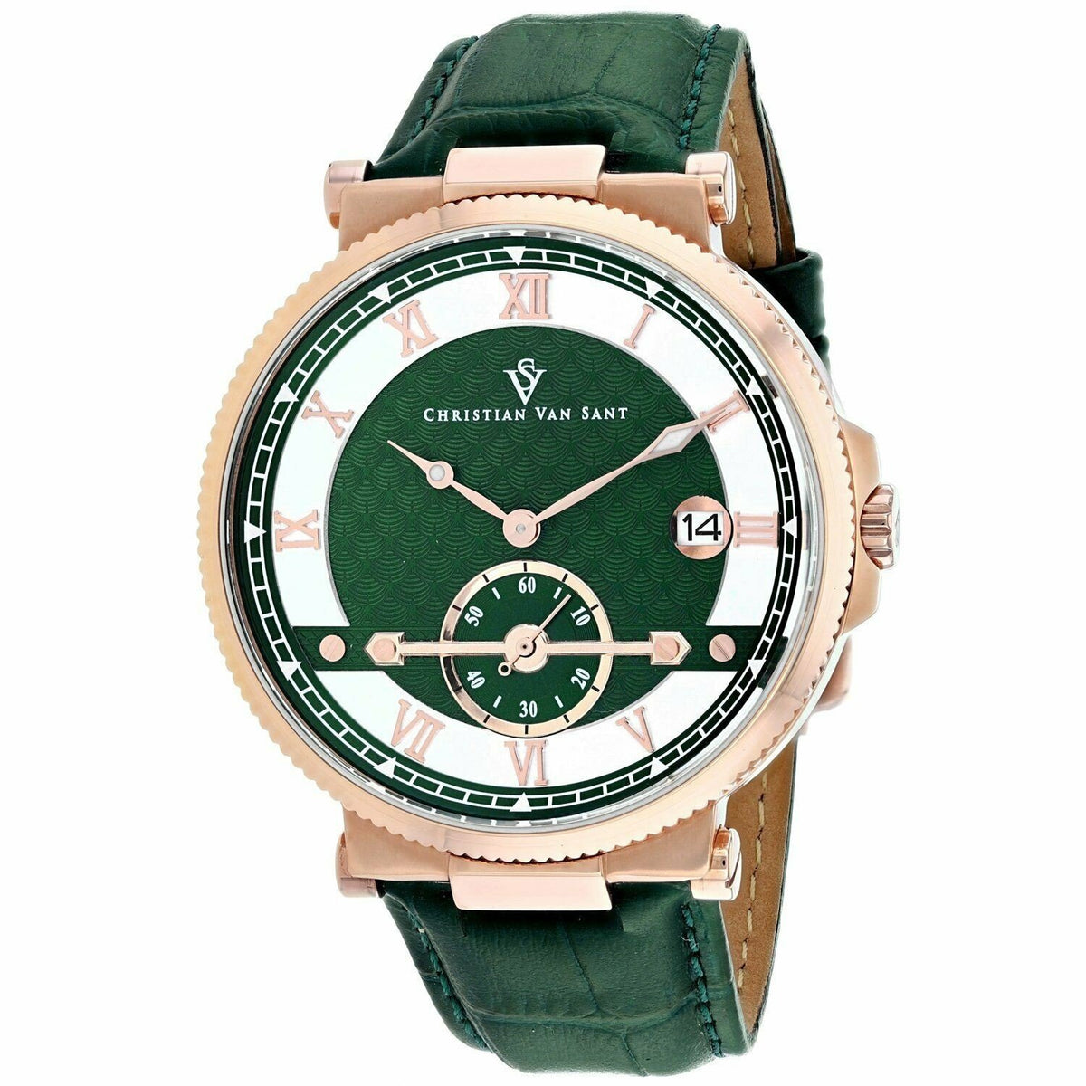 Christian Van Sant Men&#39;s CV1705 Clepsydra Green Leather Watch