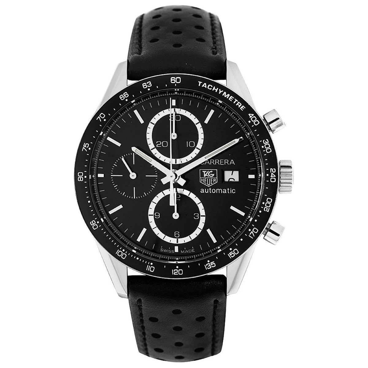 Tag Heuer Men&#39;s CV2010.FC6233 Carrera Chronograph Automatic Black Leather Watch