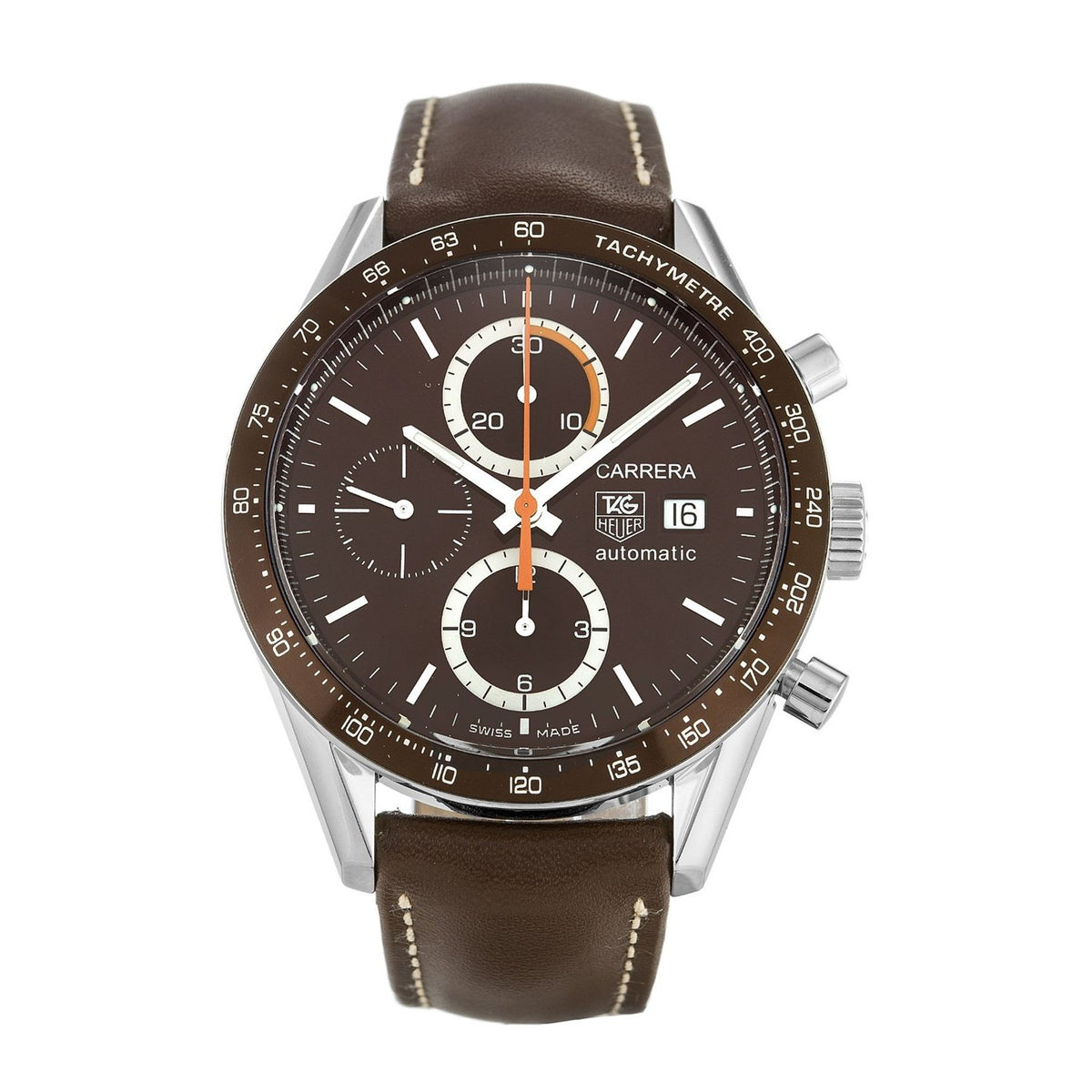 Tag Heuer Men&#39;s CV2013.FC6234 Carrera Chronograph Automatic Brown Leather Watch