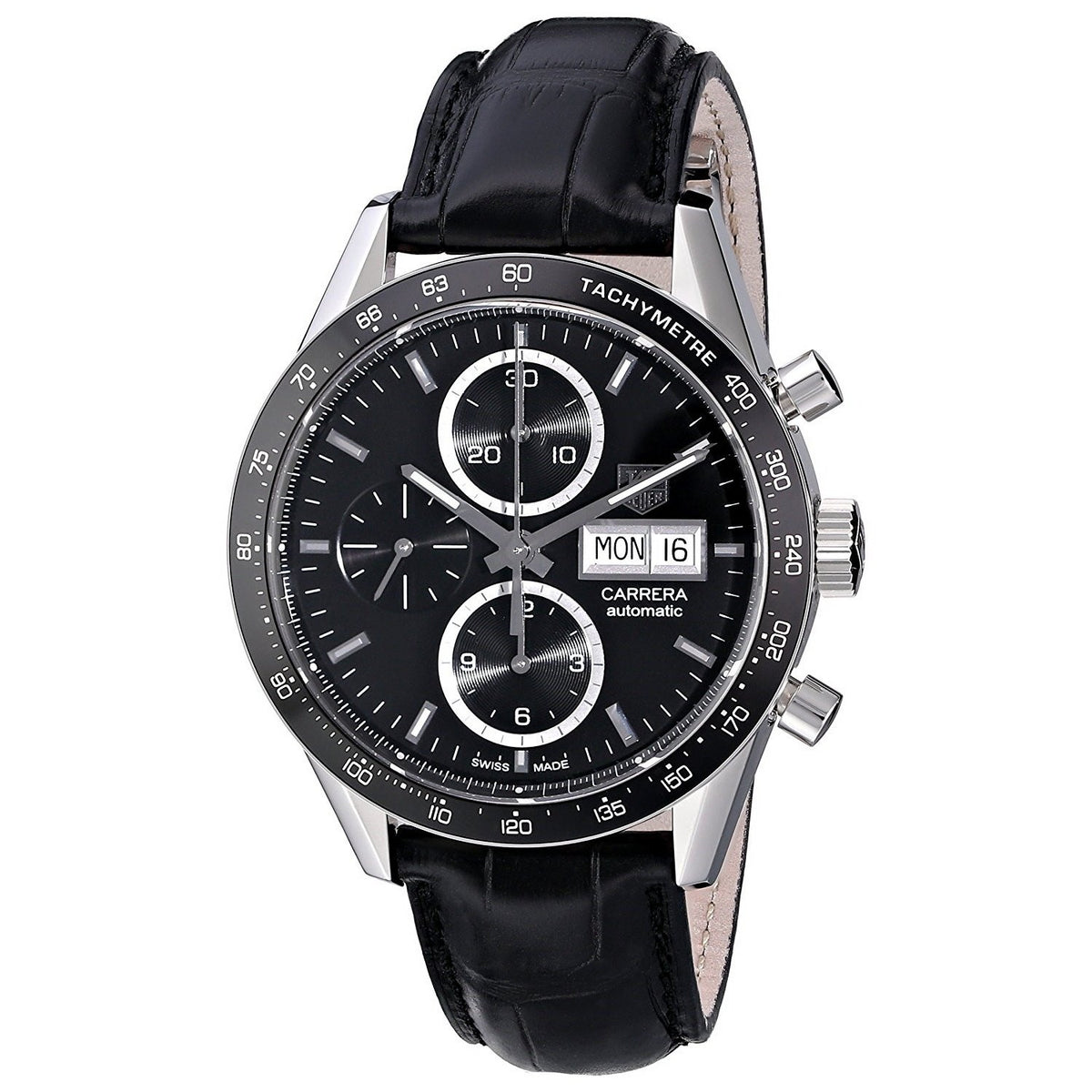 Tag Heuer Men&#39;s CV201AG.FC6266 Carrera Chronograph Automatic Black Leather Watch