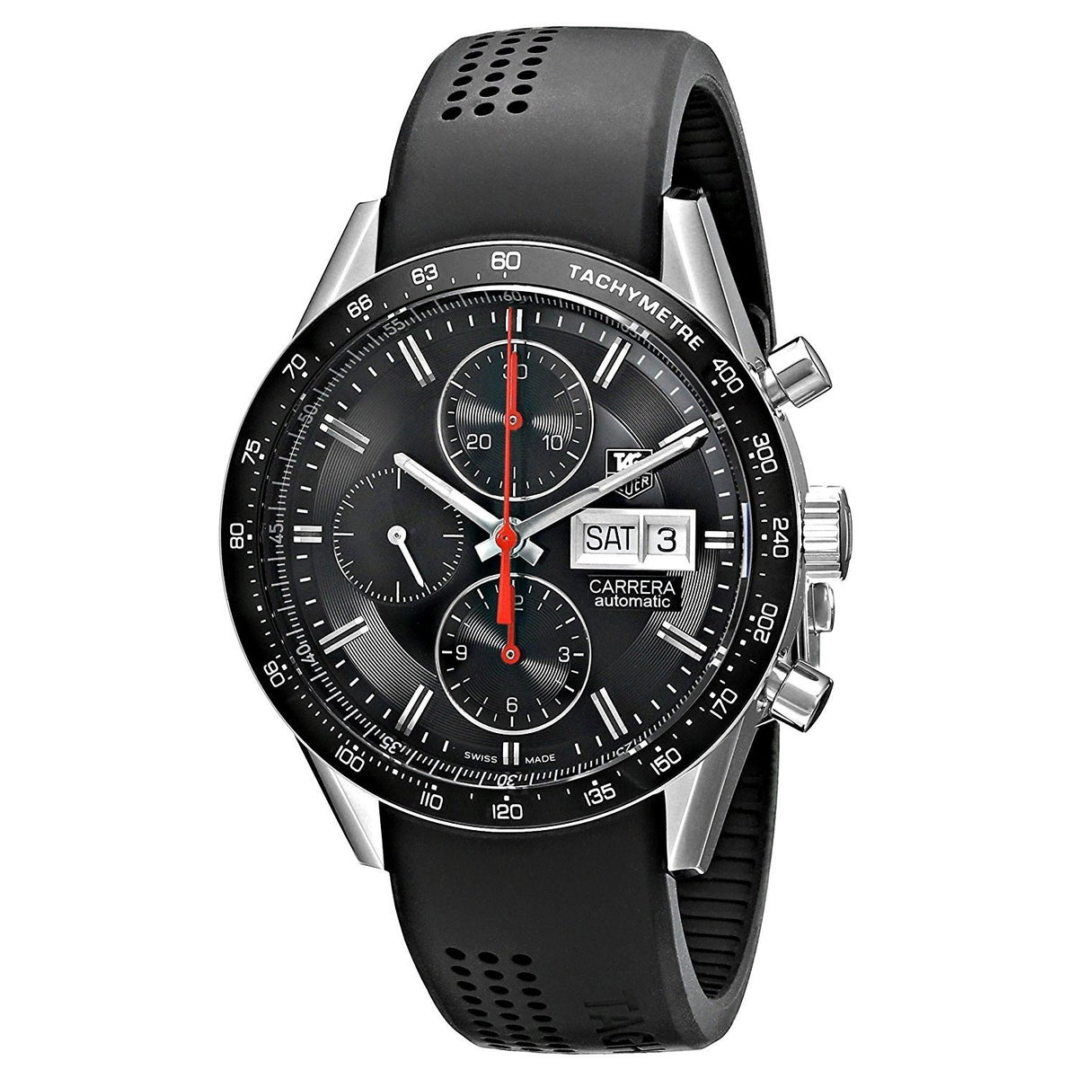 Tag Heuer Men&#39;s CV201AH.FT6014 Carrera Automatic Chronograph Black Rubber Watch