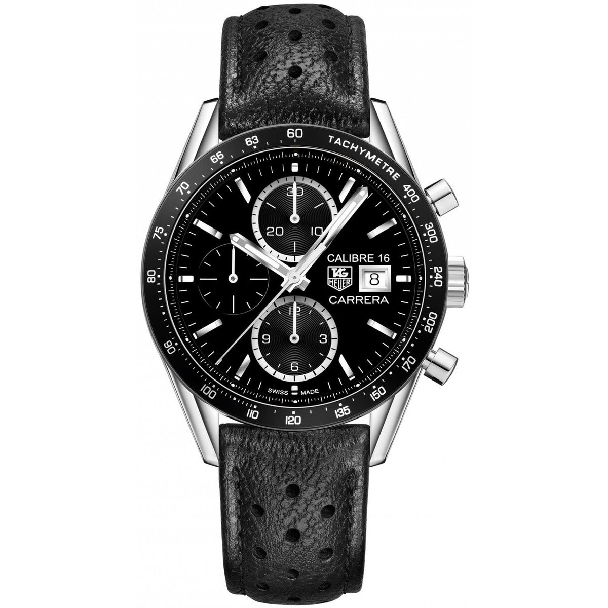 Tag Heuer Men&#39;s CV201AJ.FC6357 Carrera Chronograph Automatic Black Leather Watch