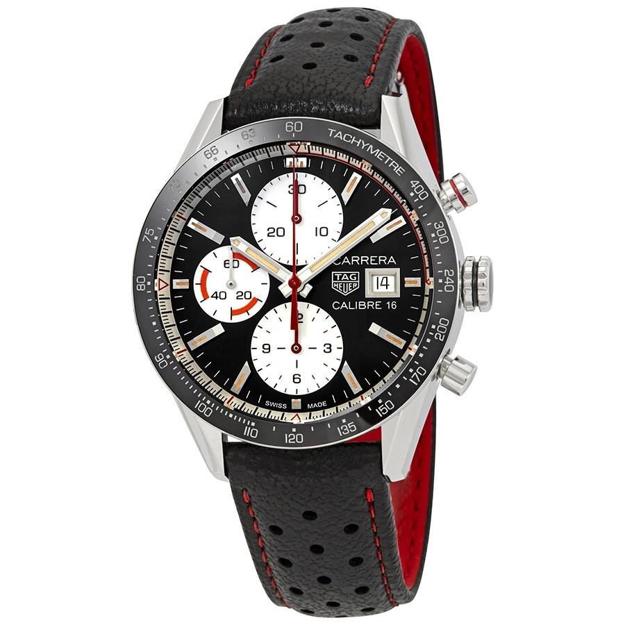 Tag Heuer Men&#39;s CV201AP.FC6429 Carrera Chronograph Black Leather Watch