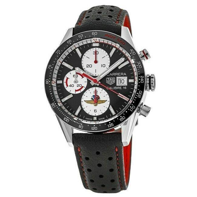 Tag Heuer Men&#39;s CV201AS.FC6429 Carrera Chronograph Black Leather Watch