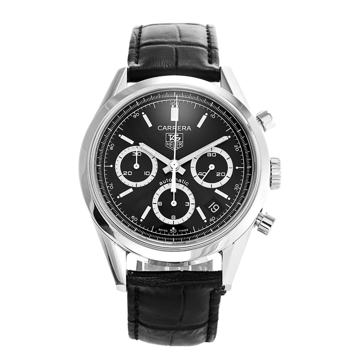Tag Heuer Men&#39;s CV2113.FC6180 Carrera Automatic Black Leather Watch