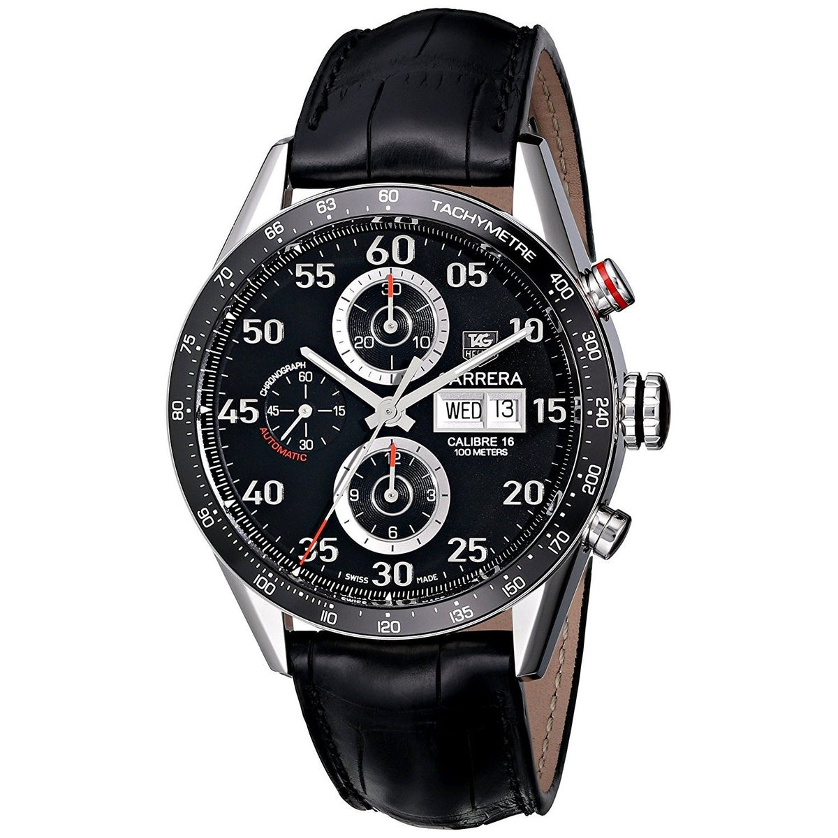 Tag Heuer Men&#39;s CV2A10.FC6235 Carrera Chronograph Automatic Black Leather Watch