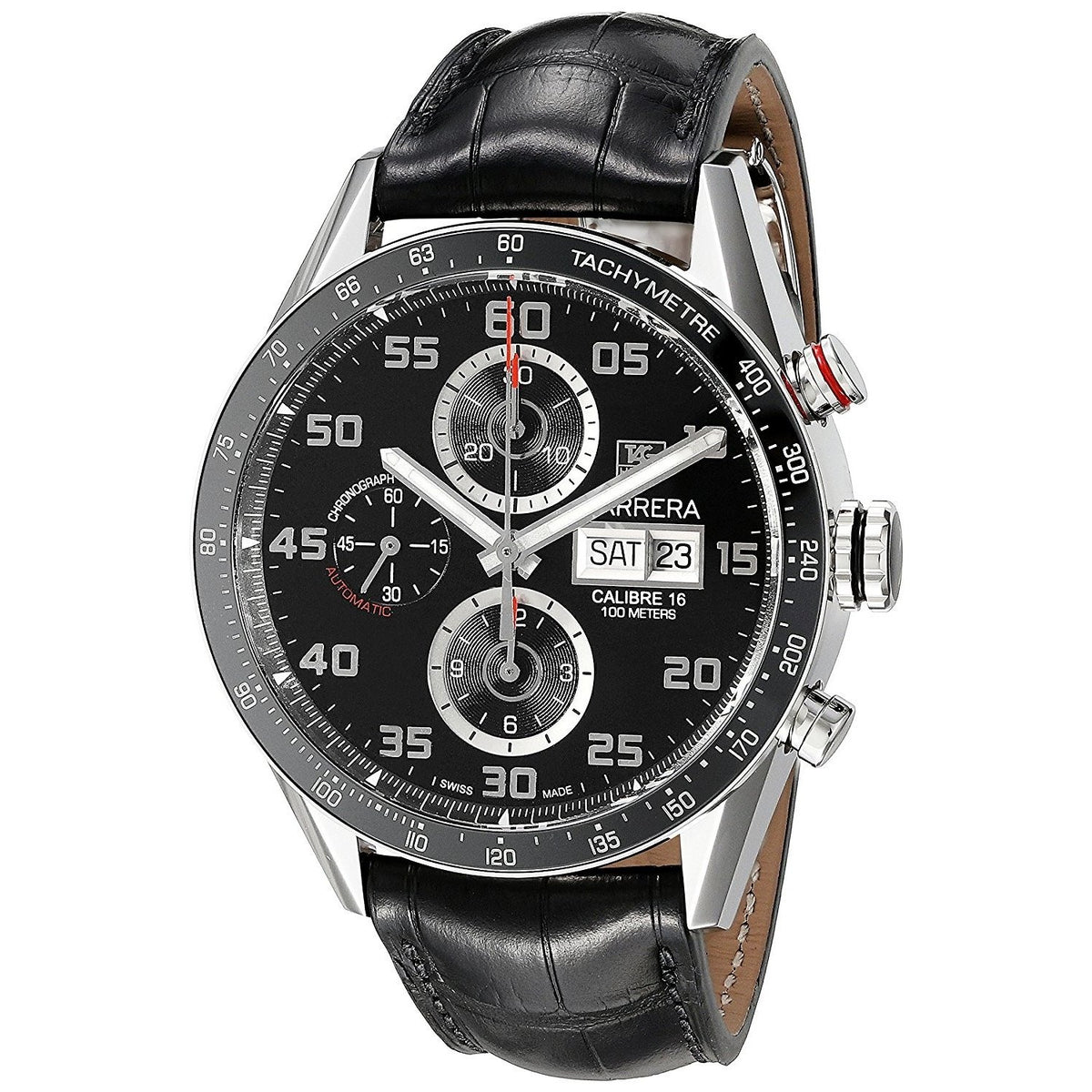 Tag Heuer Men&#39;s CV2A1R.FC6235 Carrera Chronograph Automatic Black Leather Watch