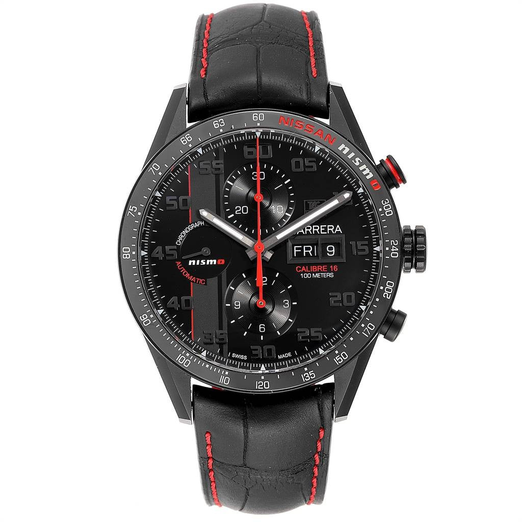 Tag Heuer Men&#39;s CV2A82.FC6237 Carrera Chronograph Black Leather Watch
