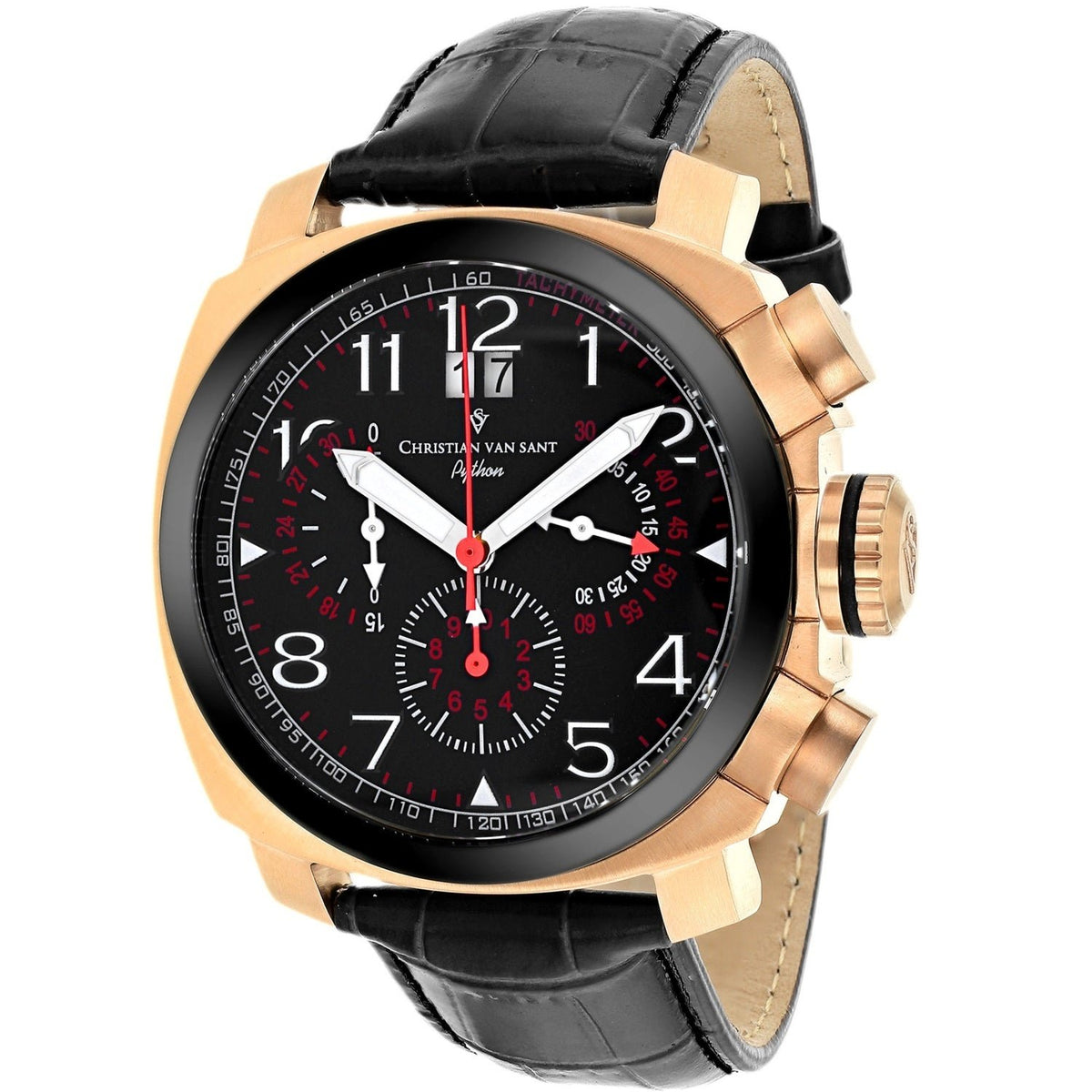 Christian Van Sant Men's CV3AU11 Grand Python Chronograph Black Leather Watch