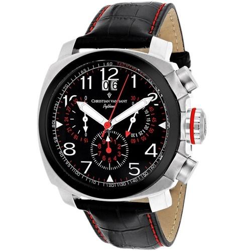 Christian Van Sant Men's CV3AU1 Grand Python Chronograph Black Leather Watch