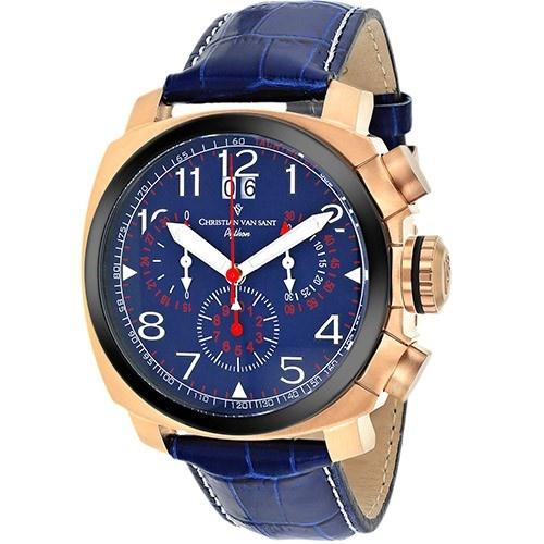 Christian Van Sant Men&#39;s CV3AU5 Grand Python Chronograph Blue Leather Watch