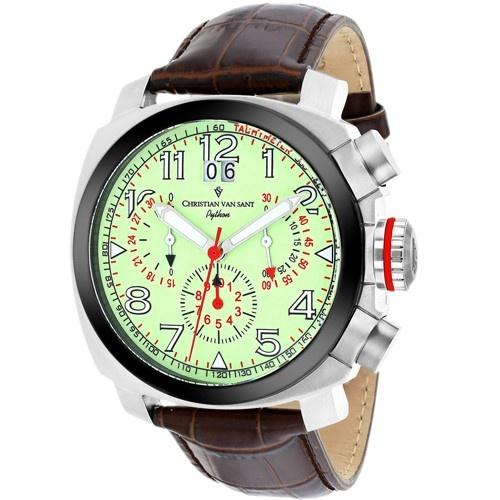 Christian Van Sant Men&#39;s CV3AU6 Grand Python Chronograph Brown Leather Watch