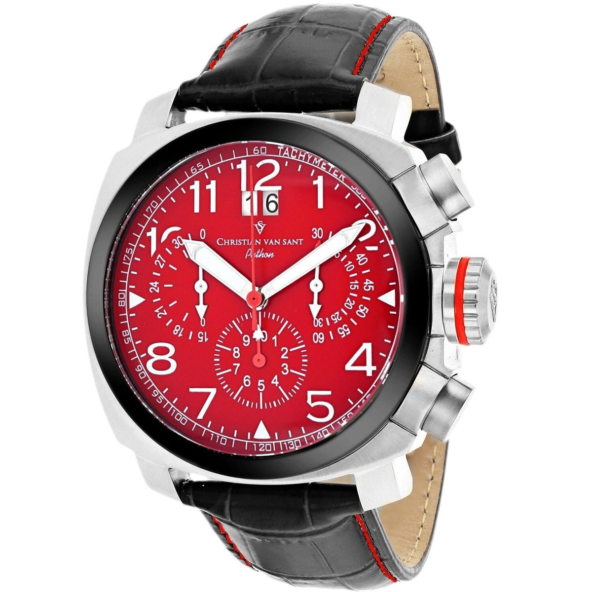 Christian Van Sant Men&#39;s CV3AU9 Grand Python Chronograph Black Leather Watch