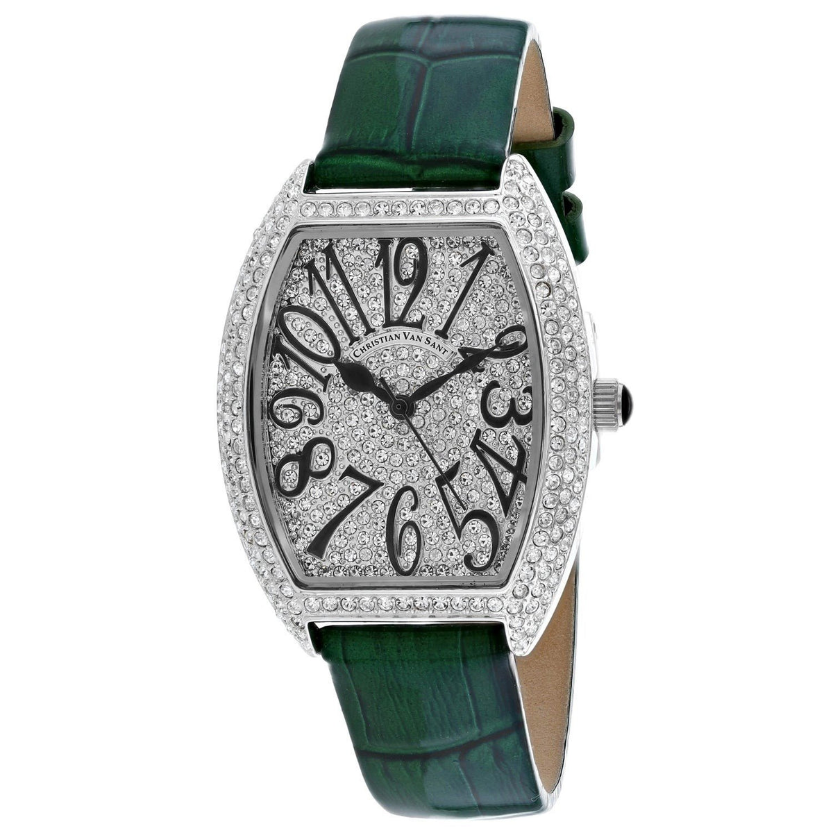 Christian Van Sant Women&#39;s CV4821G Elegant Crystal Set Green Leather Watch