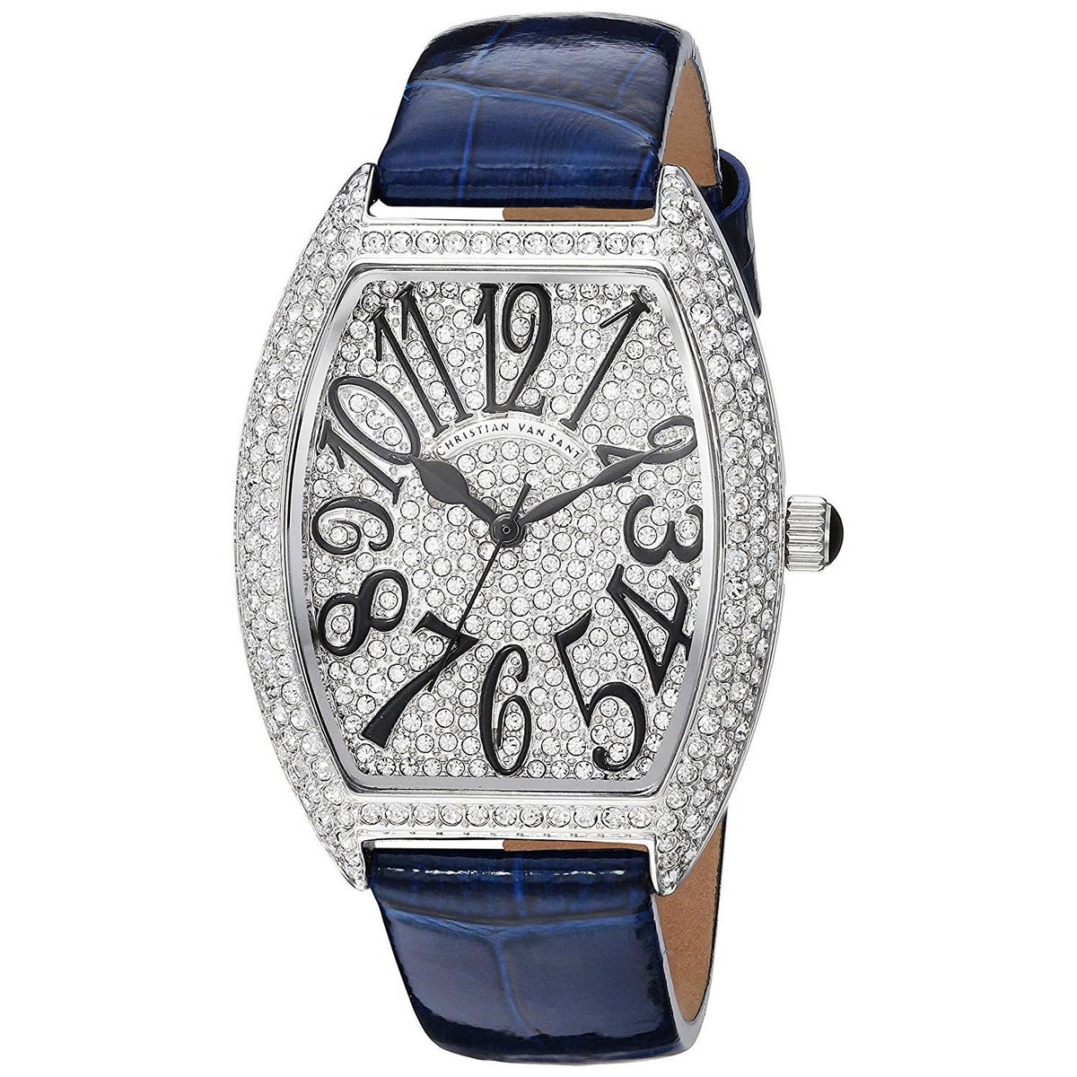 Christian Van Sant Women&#39;s CV4821 Elegant Crystal Set Blue Leather Watch