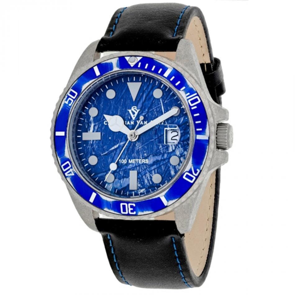 Christian Van Sant Men's CV5103L Montego Vintage Black Leather Watch