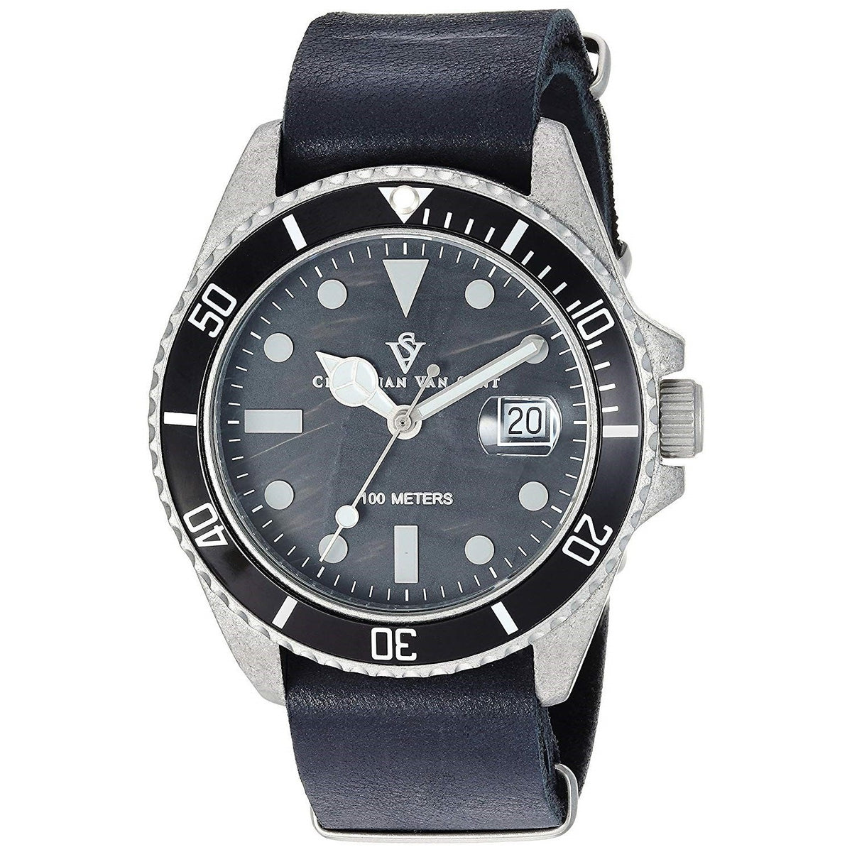 Christian Van Sant Men's CV5200B Montego Vintage Black Leather Watch