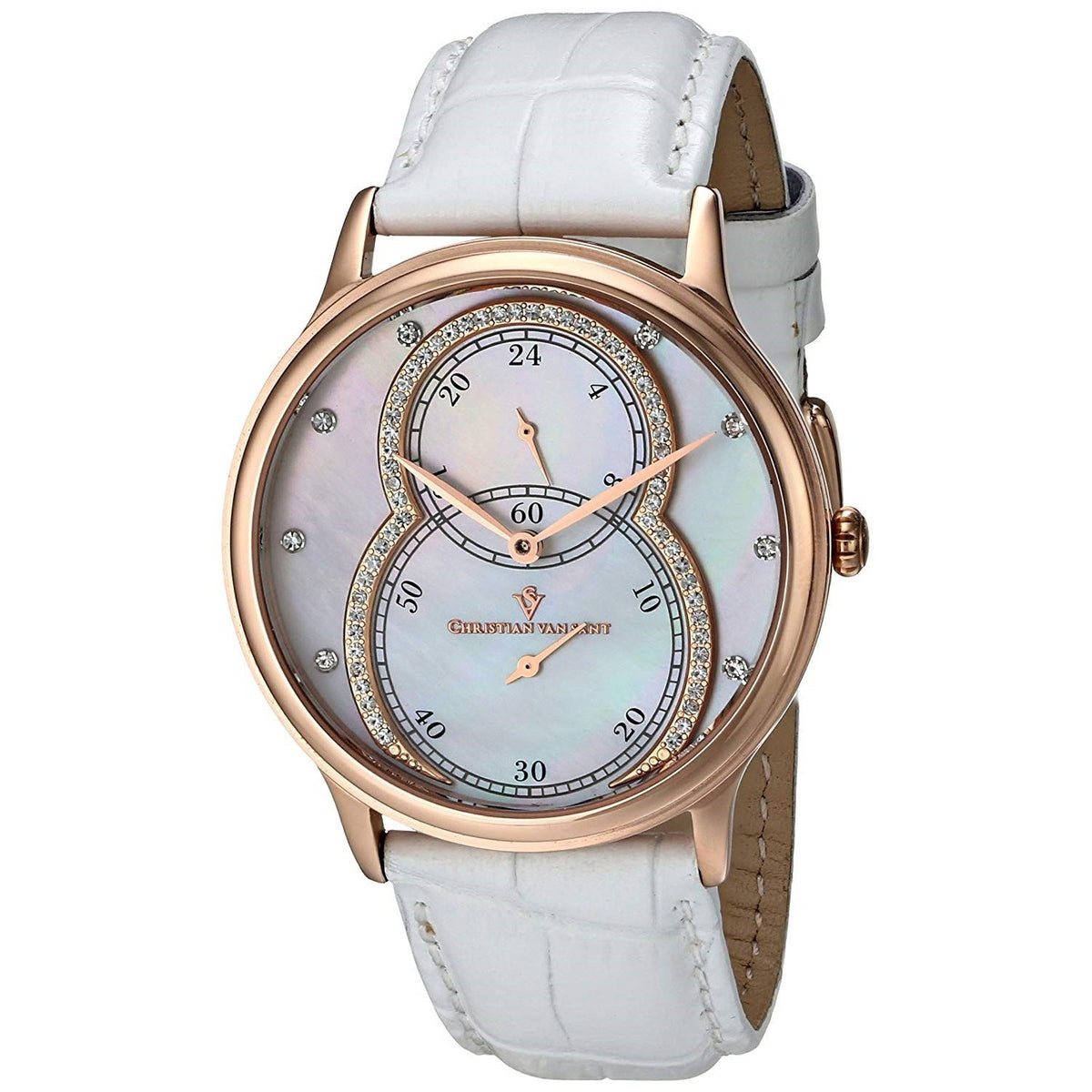 Christian Van Sant Women's CV5411 Infinie Crystal White Leather Watch