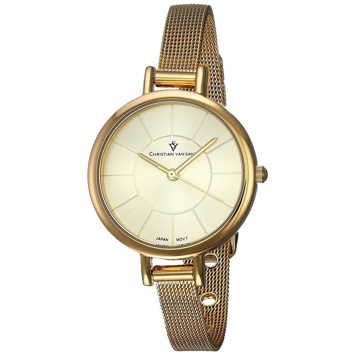 Christian Van Sant Women's CV6613 Skinny Gold-Tone Stainless Steel Mesh Watch