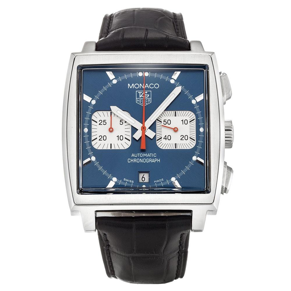 Tag Heuer Men&#39;s CW2113.FC6183 Monaco Chronograph Blue Leather Watch
