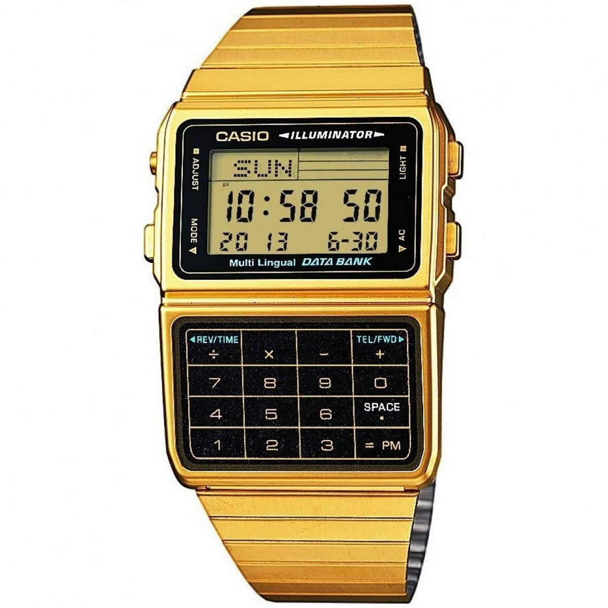 Casio Men&#39;s DBC611G-1D Memory Calculator Databank Gold-Tone Stainless Steel Watch