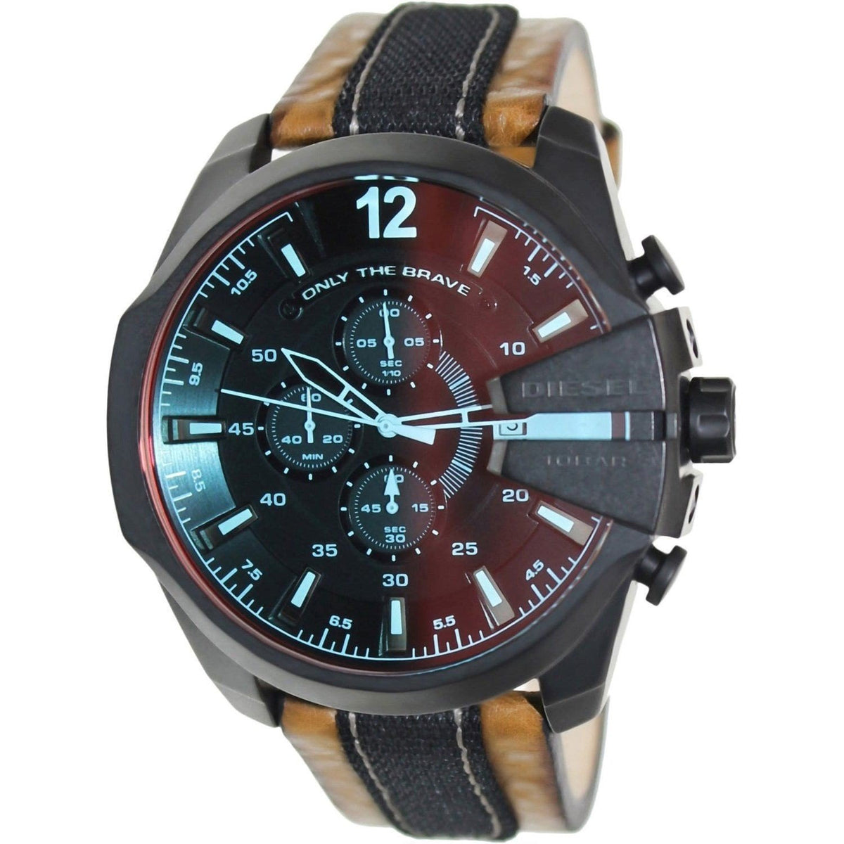 Diesel Men's DZ4305 Mega Chief Chronograph Iridescent Dial Brown Nylon and Leather Watch