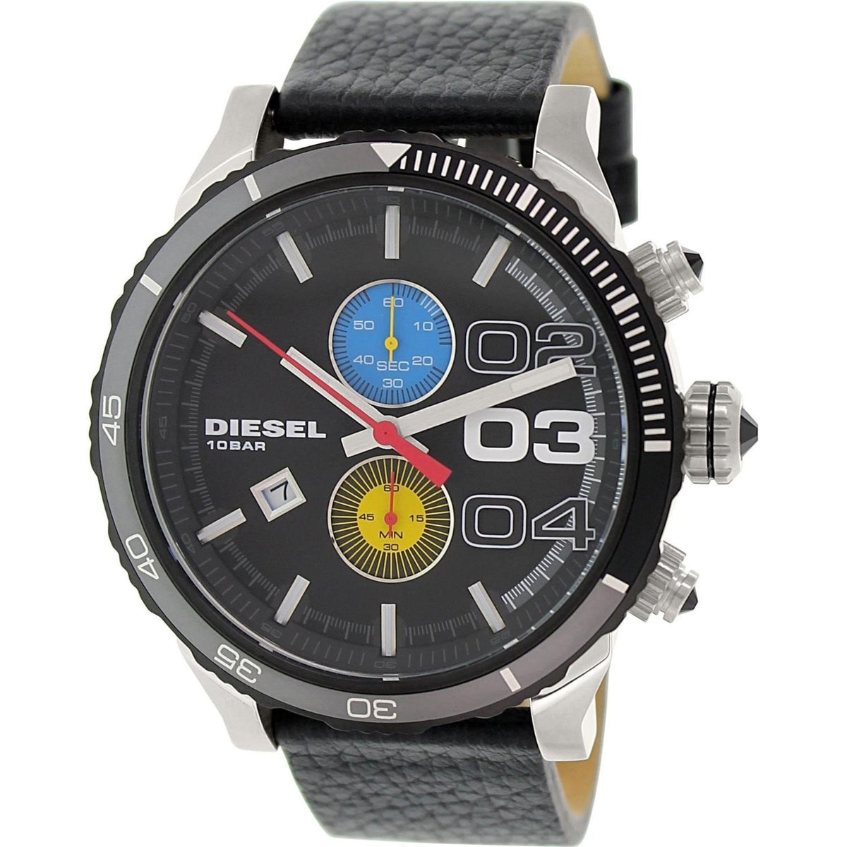 Diesel Men's DZ4331 Double Down 48 Chronograph Black Leather Watch