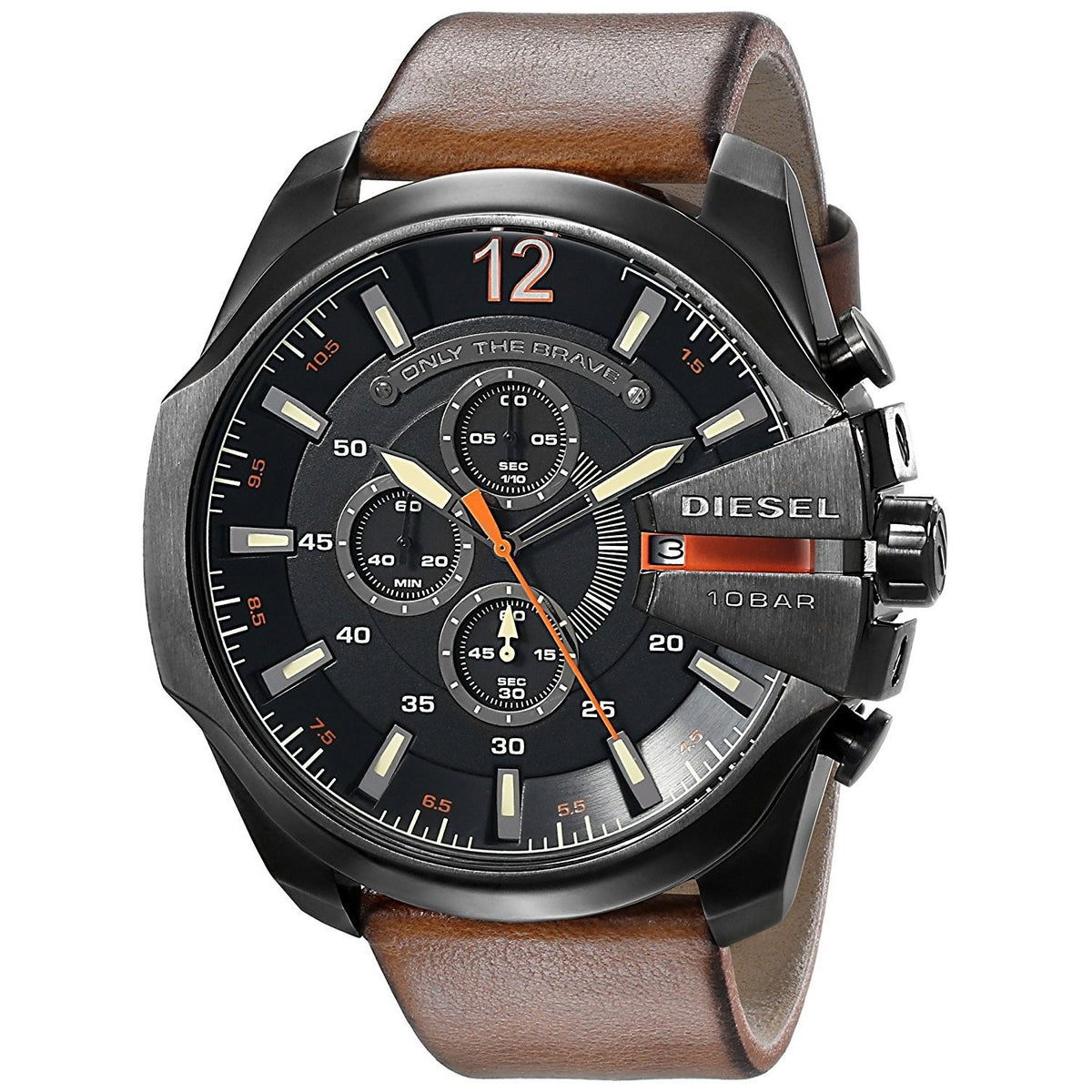 Diesel Men's DZ4343 Mega Chief Chronograph Brown Leather Watch