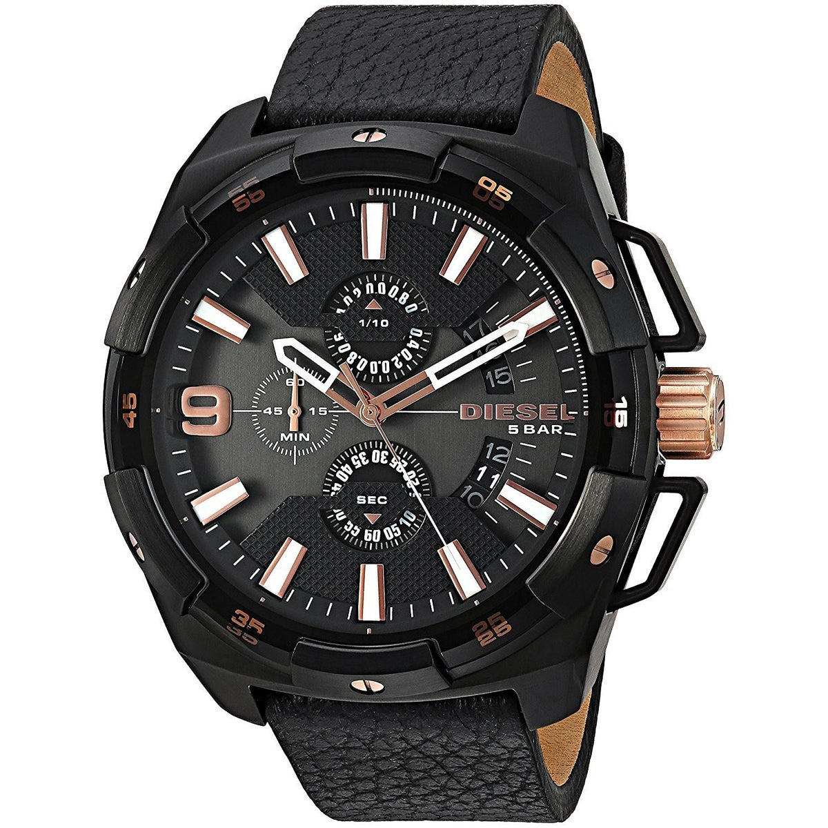 Diesel Men's DZ4419 HeavyWeight Chronograph Black Leather Watch