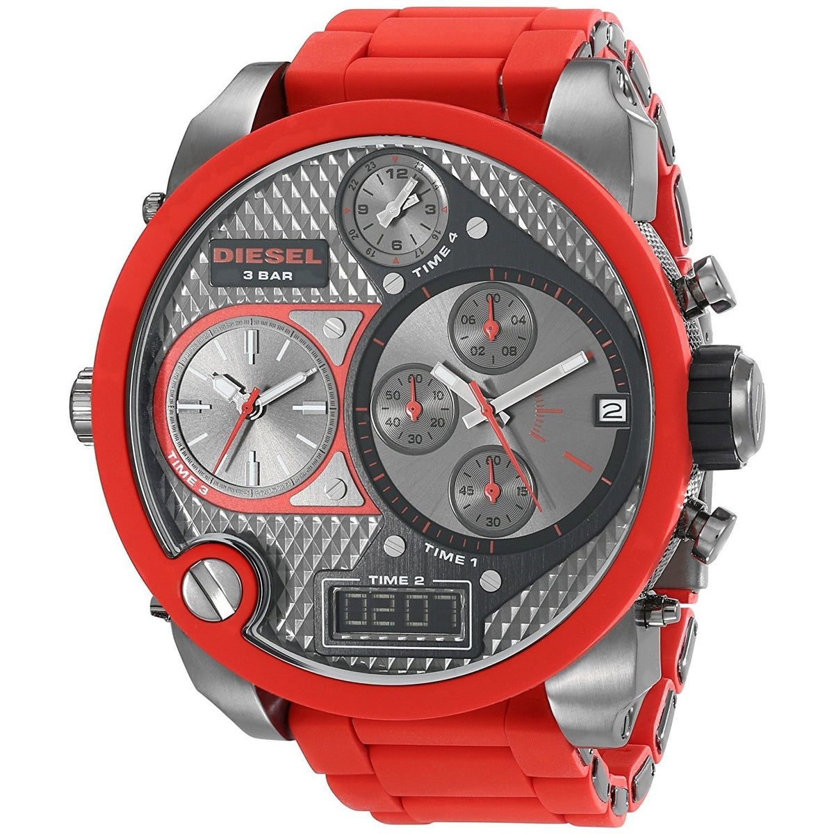 Diesel Men's DZ7279 The Daddies 4 Time Zones Chronograph Red Stainless Steel and Silicone Watch