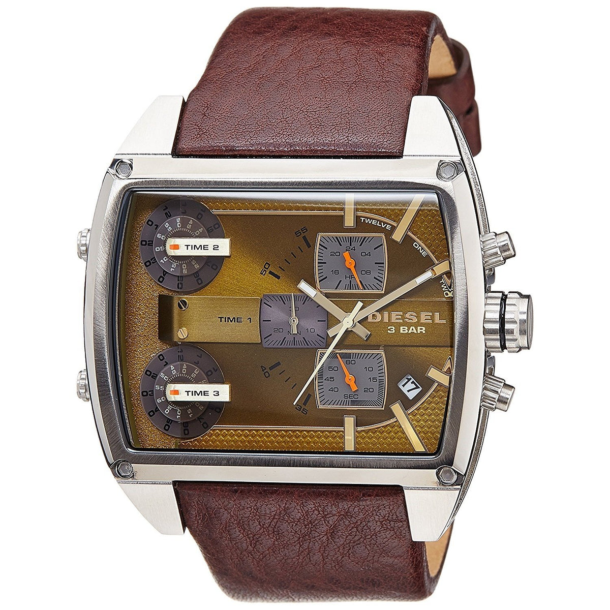 Diesel Men's DZ7327 Fleet 3 Time Zones Chronograph Brown Leather Watch
