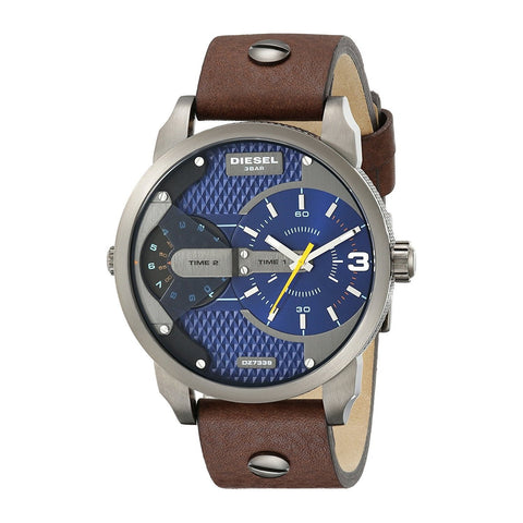 Diesel Men's DZ7339 Mini Daddy Dual Time Brown Leather Watch
