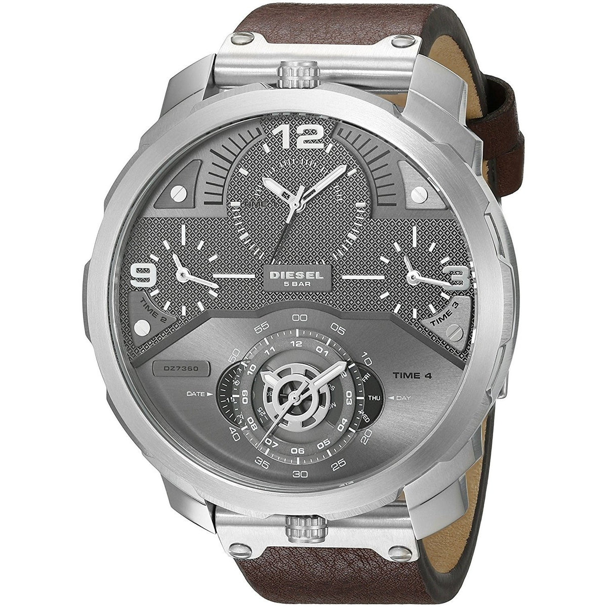 Diesel Men's DZ7360 Machinus 4 Time Zones Chronograph Brown Leather Watch