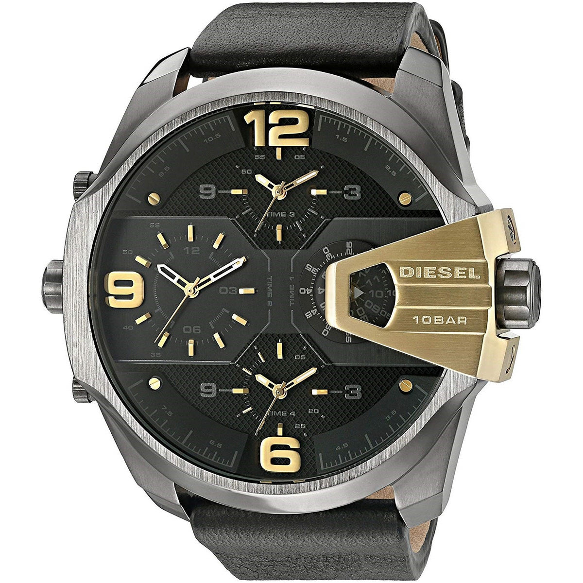 Diesel Men's DZ7377 Uber Chief 4 Time Zones Black Leather Watch