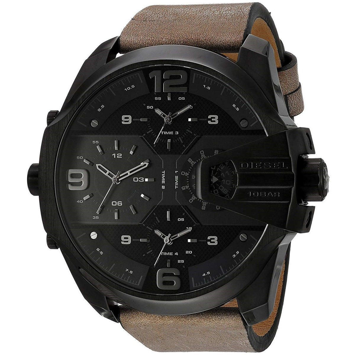 Diesel Men's DZ7390 Uber Chief 4 Time Zones Brown Leather Watch