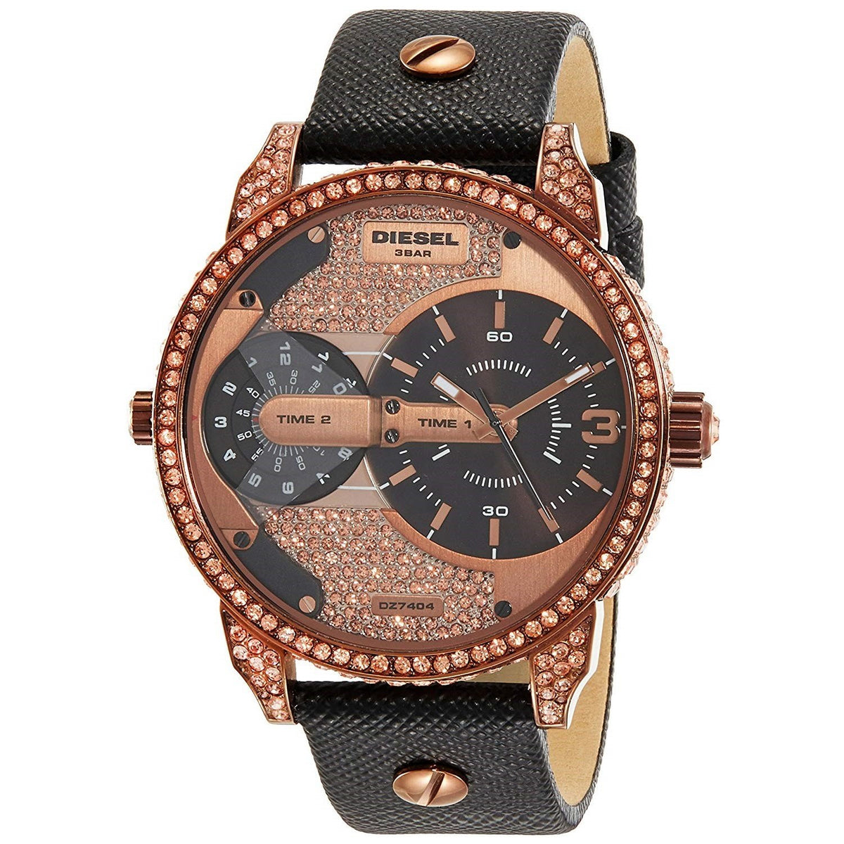 Diesel Women's DZ7404 Mini Daddy Dual Time Black Leather Watch