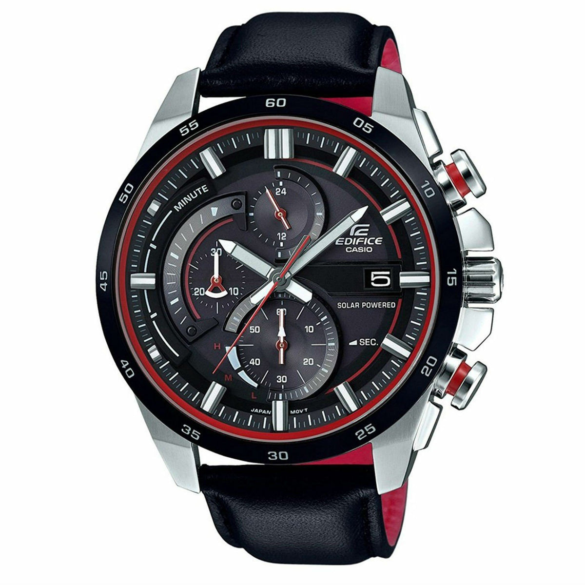 Casio Men&#39;s EQS600BL-1A Edifice Chronograph Black Leather Watch