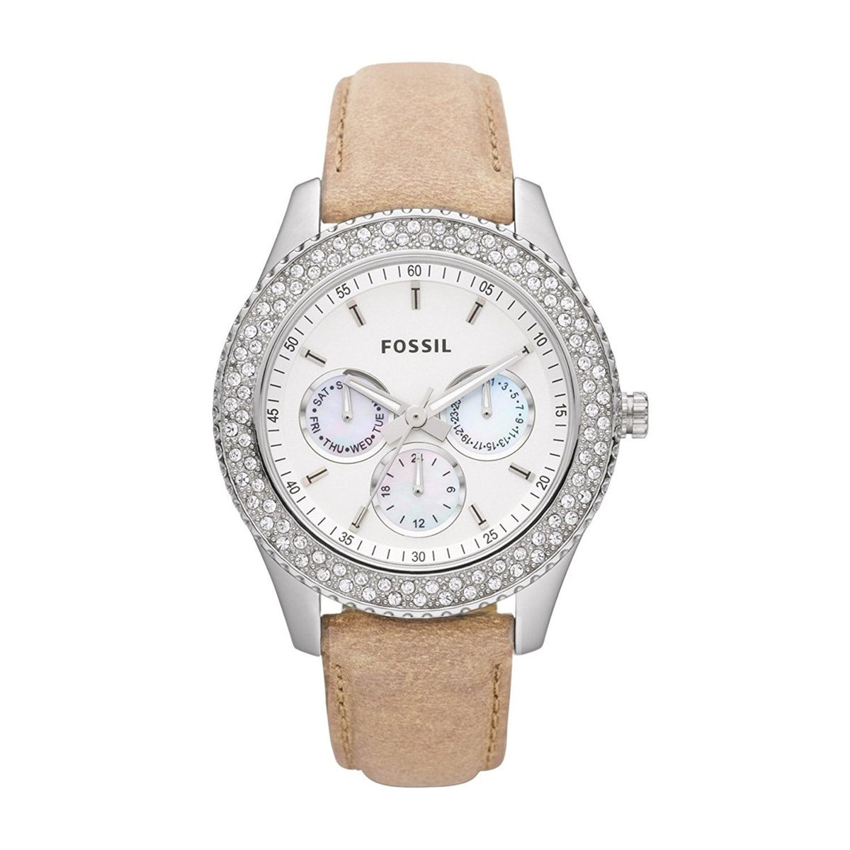 Fossil Women's ES2997 Stella Multi-Function Crystal Beige Leather Watch