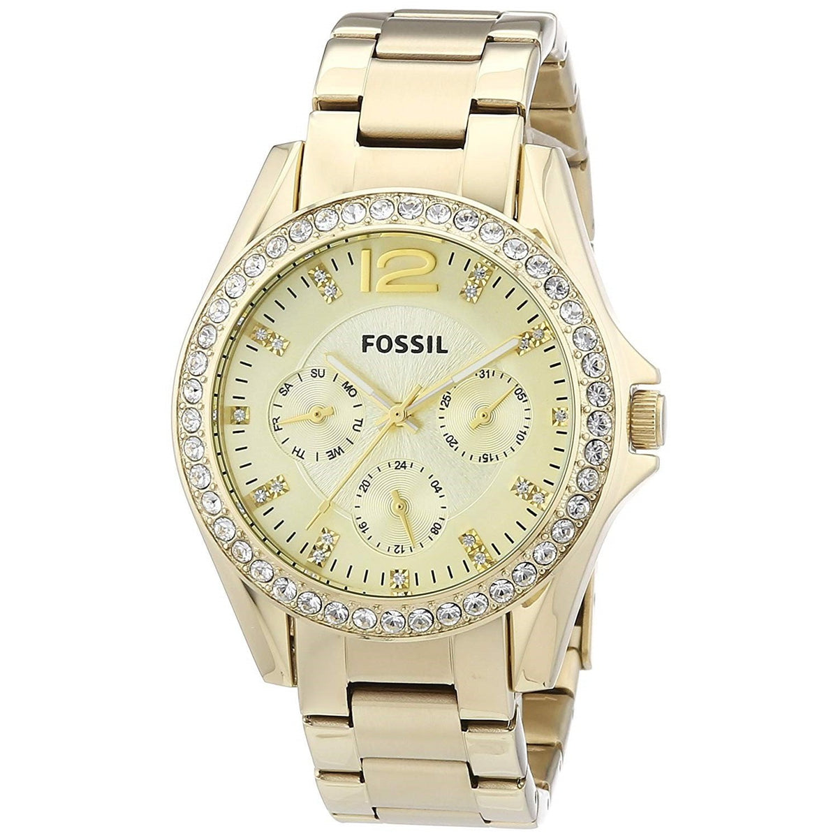 Fossil Women's ES3203 Riley Multi-Function Crystal Gold-Tone Stainless Steel Watch