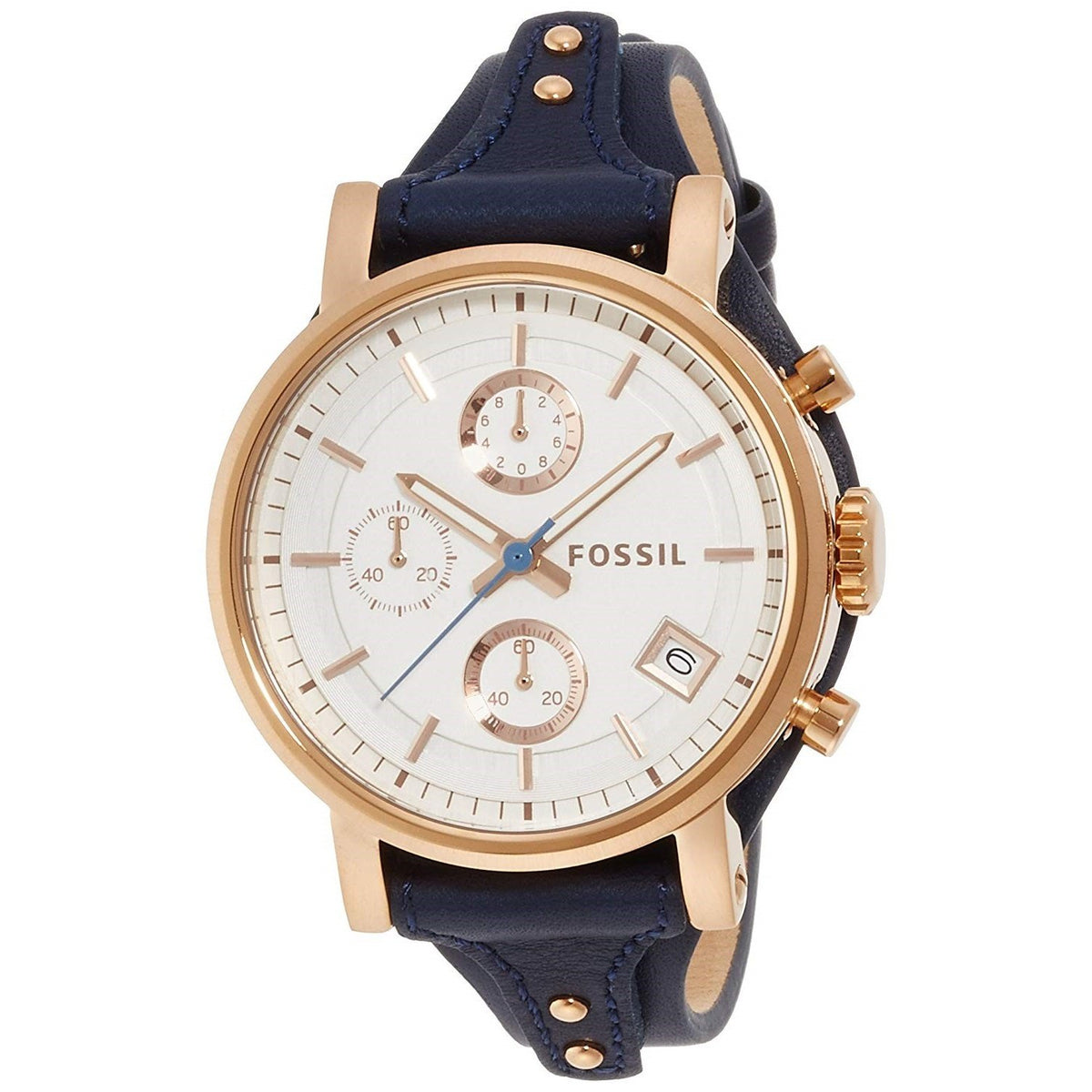 Fossil Women's ES3838 Original Boyfriend Chronograph Blue Leather Watch