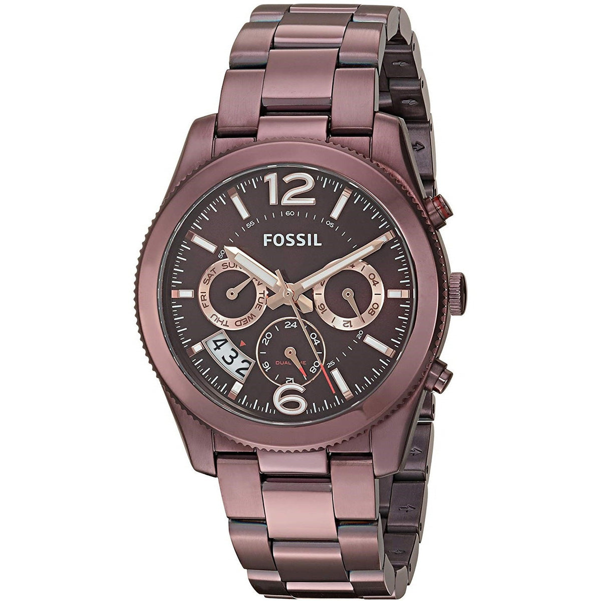 Fossil Women's ES4110 Perfect Boyfriend Multi-Function Dual Time Brown Stainless Steel Watch