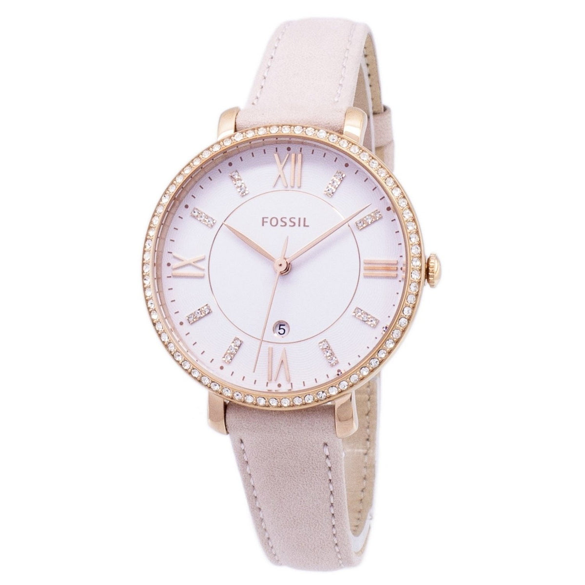 Fossil Women's ES4303 Jacqueline Crystal Beige Leather Watch