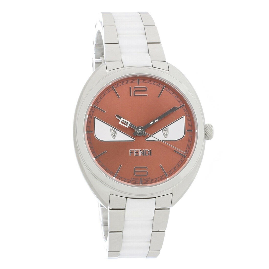 Fendi Women's F216037104D1 Momento Diamond Bug Eyes Two-Tone Stainless Steel and White Ceramic Center Links Watch