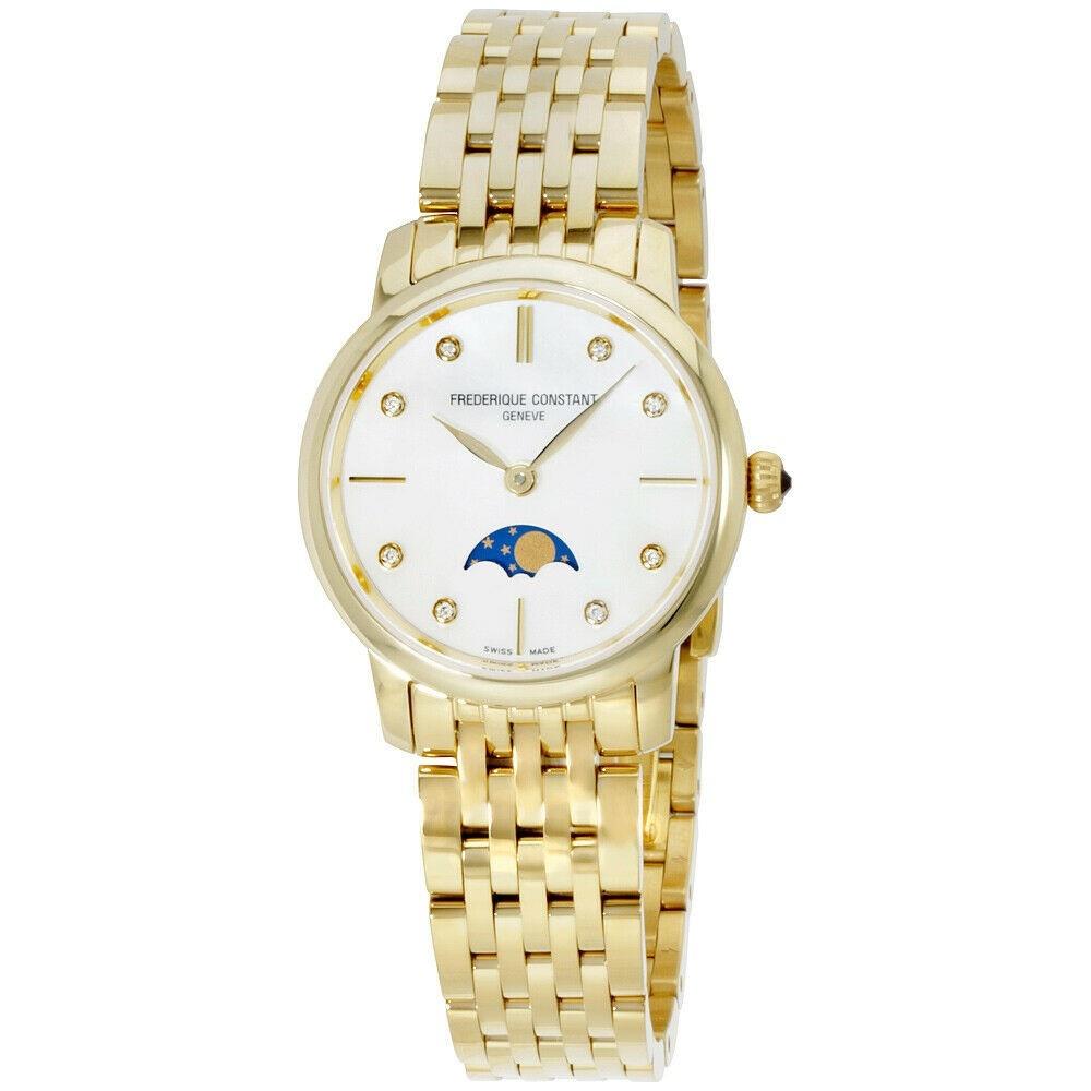 Frederique Constant Women's FC-206MPWD1S5B Slimline Moonphase Gold-Tone Stainless Steel Watch