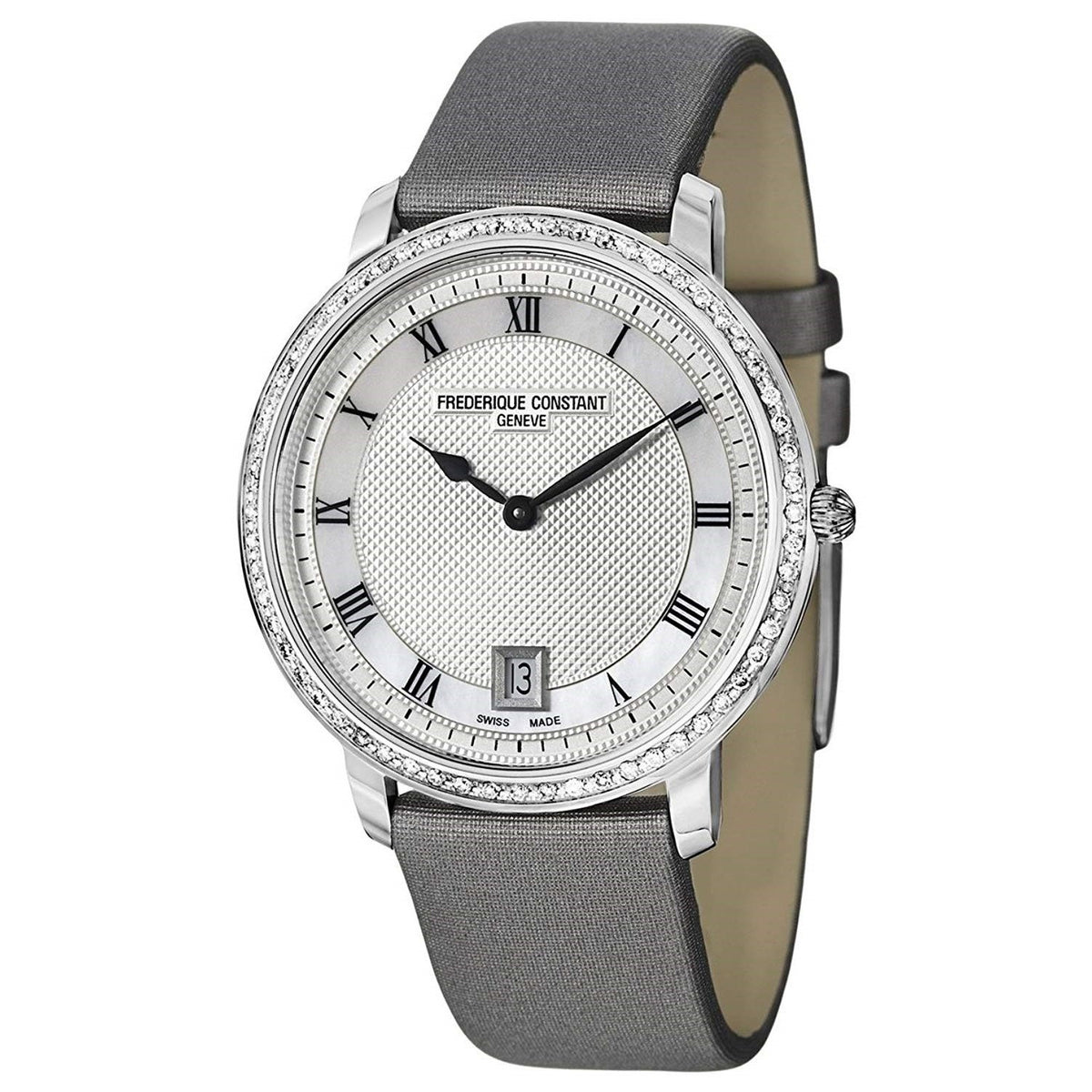 Frederique Constant Women&#39;s FC-220M4SD36 Slim Line Diamond Grey Leather Watch