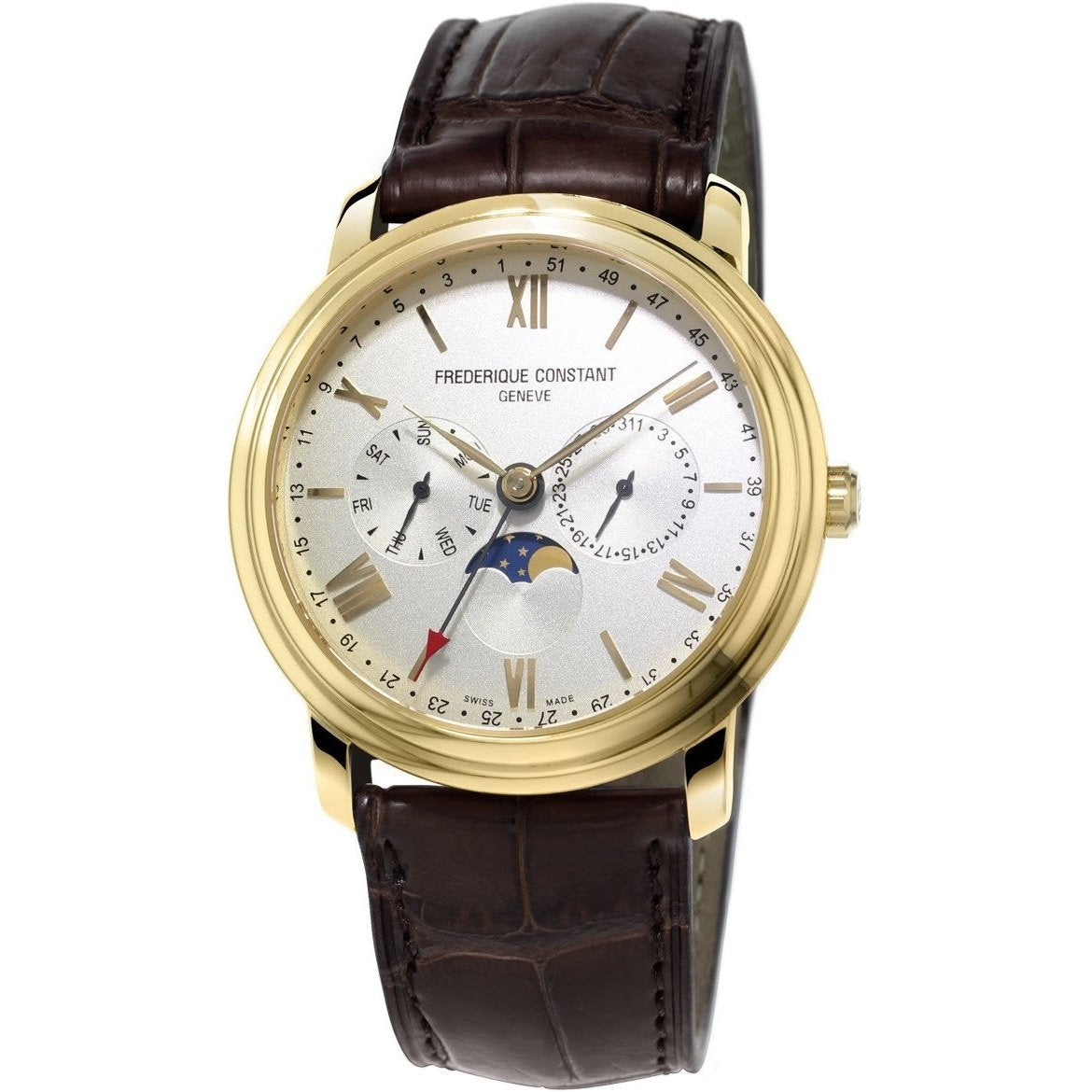 Frederique Constant Men&#39;s FC-270SW4P5 Business Timer Brown Leather Watch