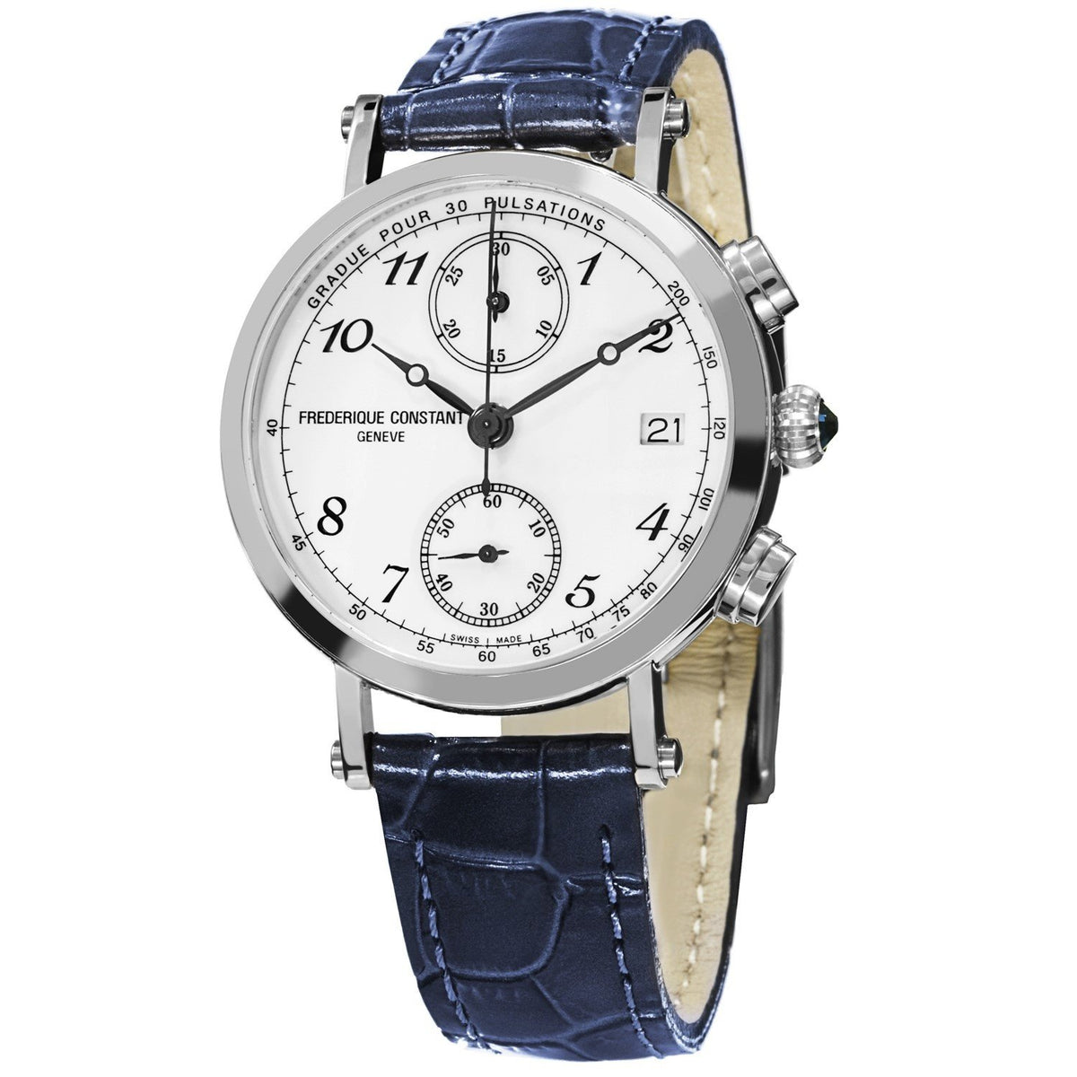 Frederique Constant Women&#39;s FC-291A2R6 Classic Chronograph Blue Leather Watch