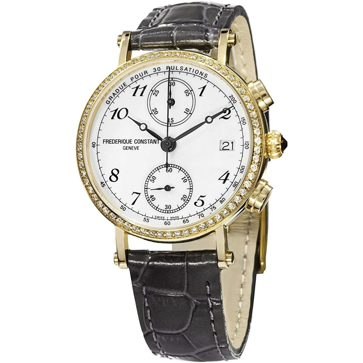 Frederique Constant Women's FC-291A2RD5 Classic Chronograph Black Leather Watch