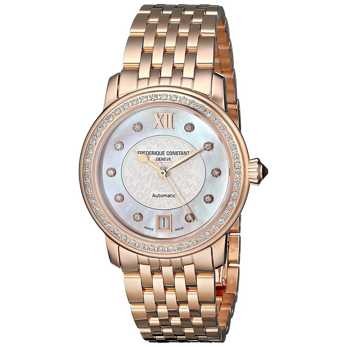 Frederique Constant Women&#39;s FC-303WHF2PD4B3 World Heart Federation Diamond Rose-Tone Stainless Steel Watch