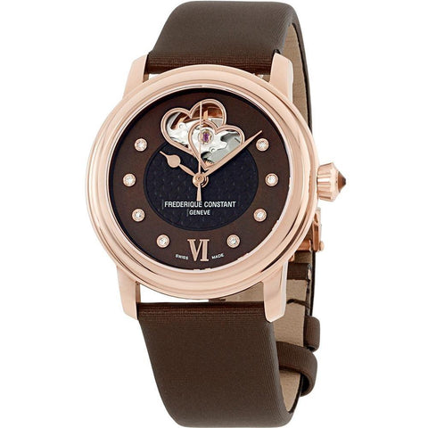 Frederique Constant Women's FC-310CDHB2P4 Double Heart Beat Brown Satin Watch